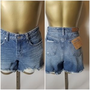 ORGANIC BLUE MINDFUL COLLECTION VINTAGE FIT HIGHRISE DISTRESSED JEAN SHORTS